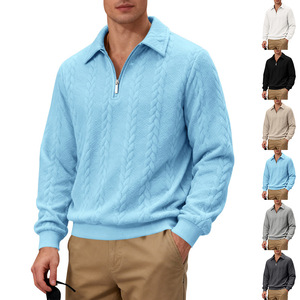 2026 Spring Autumn Men's Heavyweight Textured Casual Commute Lapel <b>Zip</b> <b>up</b> <b>Polo</b> Sweatshirt - Product Image 6