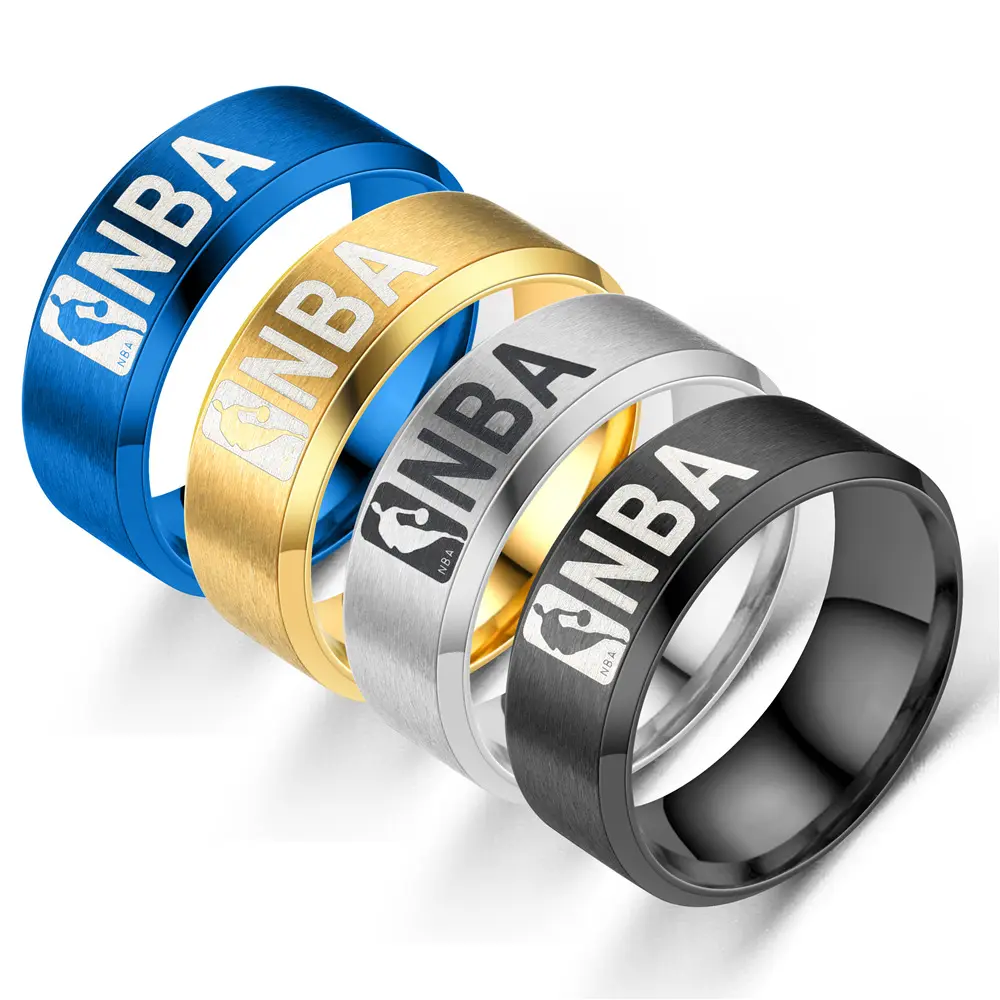 8mm Titanstielring neu einzigartig Schmuck Geschenk blau Gold schwarz amerikanischer Basketball-Logo-Band Herren Damen-Ringe