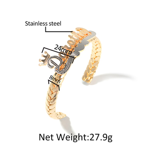 Fashion Stainless Steel Custom Name Cuban Double Plate Necklace Bracelet <strong>Set</strong> Crown Initial Braided <strong>Bangle</strong> Women Jewelry <strong>Set</strong> - Product Image 5