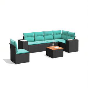 Set di divani da giardino in polyrattan nero da 7 pezzi con cuscini, mobili da esterno in stile contemporaneo, posti a sedere per 7 persone - Product Image 1