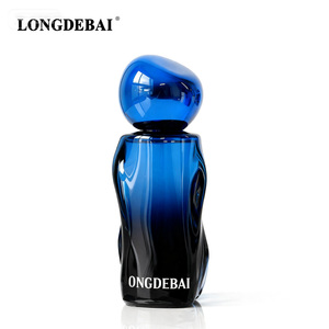 LONGDEBAI Irregular Glass Perfume <b>Bottle</b> With Wooden Cap Engraved Blue Red Gradient Design 50ml Empty <b>Bottle</b> - Product Image 6