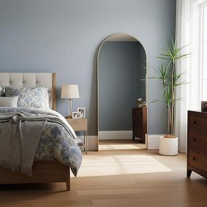 Miroir sur pied pleine longueur 56x21 rectangulaire noir avec cadre en alliage d'aluminium, verre trempé, design minimaliste, installation murale - Product Image 1