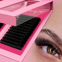 Nouvelles extensions de cils Cashmere Pesta Tray, couleur naturelle mate, faciles à éventail, 0.03-0.07mm, emballage personnalisé, véganes et sans cruauté animale