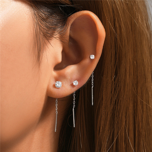 Juego de Aretes CANNER de 2/3/4 mm, Joyería de Oro de 18K y Plata de Ley S925, Aretes de Diamantes con Cuatro Garras y Cadena Larga con Borlas para Niñas - Product Image 3