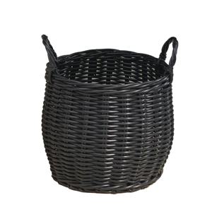 Panier rond en résine tressée Lucius 13x13x10.2 Noir avec poignées pour le rangement - Product Image 1