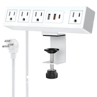 Multiprise à pince de bureau avec 3 ports USB et 4 prises US pour bureau, maison, salon