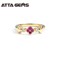 ATTA Luxus Kleeblatt Silberring mit Laborgezüchteten Rosa Blauen Saphiren Rhodium Champagner-Gold Plattiert OEM ODM Dropshipping