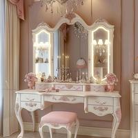Coiffeuse multifonctionnelle de style européen 2026 avec miroir et tabouret – Design populaire pour rangement de maquillage