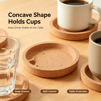 Sous-verre en liège naturel concave, résistant à la chaleur, antidérapant, protection de table pour tasses à café et thé, usage quotidien à la maison et en cuisine