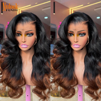Pelucas de Cabello Humano Vietnamita Ondulado Natural Ombre Marrón para Mujer, Sin Pegamento, con Frontal de Encaje HD 13*6, Pelucas Onduladas Rubias Ceniza 13*4