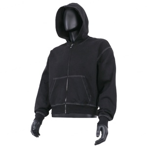 Sweat-shirts à capuche zippés surdimensionnés en coton lourd personnalisés TOPSHOW avec surpiqûres contrastées et épaules tombantes pour hommes - Product Image 2