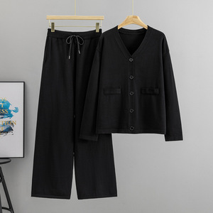 Conjunto de Suéter Tejido para Mujer, Cuello en V, Corte Holgado, Pantalones Casuales de Otoño - Product Image 3