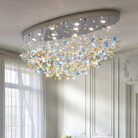 Lustre ovale en forme de fleur multicolore en cristal de luxe décore le hall de l'hôtel salle de mariage fond cuisine plafonnier