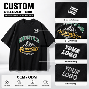 เสื้อยืดคอกลมโอเวอร์ไซส์แขนสั้นผ้าคอตตอน 100% สกรีนโลโก้ตามสั่งขายส่ง ป้องกันการหดตัว น้ำหนักมาก ใส่ได้ทั้งชายและหญิง - Product Image 4