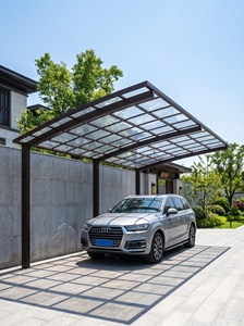 Abri de voiture moderne à toit plat en aluminium, thermolaqué, durable, pour une seule voiture, auvent de garage extérieur, protection UV naturelle - Product Image 5
