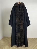 Manteau long en tricot pour femme, nouvelle collection automne-hiver 2026, avec col en fourrure de renard amovible