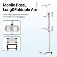 Support de téléphone portable LEDE, réglable, à bras long, pour le sol, en alliage d'aluminium et acier au carbone, flexible, pivotant à 360°