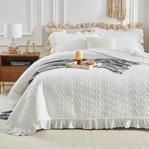 Set <span class=keywords><strong>Copriletto</strong></span> Trapuntato con Volant Stile Rustico Shabby Chic, 3 Pezzi, con Federe, per l'Estate - Product Image 2