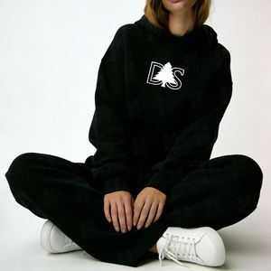 <b>Bulk</b> Custom Emboss Print 80 Cotton 20 Polyester Blend Breathable Sportwear Solid Color Loose Drop Shoulder Unisex Hoodie - Product Image 3