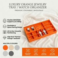 Boîte de présentation empilable de luxe avec logo personnalisé, plateau à bijoux en cuir PU orange de qualité supérieure pour le rangement de montres, colliers et bagues