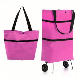 Sac de courses pliable personnalisé en tissu Oxford à motif lettres avec roulettes - Product Image 1