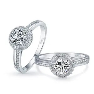 时尚奢华珠宝厚实优雅结婚戒指经典精品1ct纯银订婚廉价女士锆石戒指