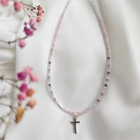 Collar de Cuentas de Cristal AB Coloridas al por Mayor, Hecho a Mano, Joyería Personalizada, Colgante de Cruz Dorada, Hipoalergénico, Único