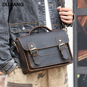 Sac messager pour homme Dujiang en cuir véritable, petit sac carré à bandoulière, durable pour un usage quotidien - Product Image 1