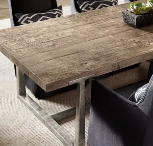 现代风格餐桌室内家具超厚橡木耐用铝腿方形餐桌