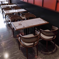 Chaise de salle à manger en bois de style nordique avec dossier en cannage, banquette de luxe à dossier haut pour projet de restaurant commercial