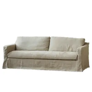 Wabi-sabi cotton hemp sofa living room home fabric three sofa can be dismantled and washed retro soft bag sofa customized