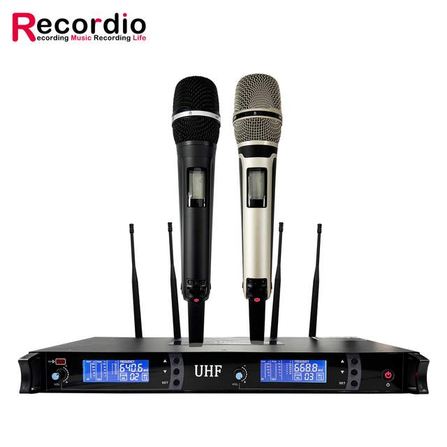 GAW-9000 UHF Dual Channel Wireless Microphone Professional Metal Handheld System with 2 Handheld Dynamic Mic for DJ Karaoke