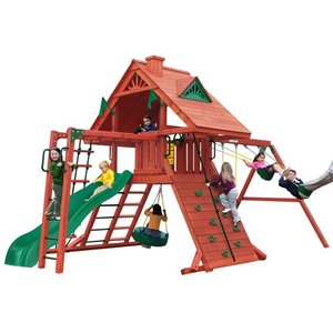 Hot Selling Wooden Swing Set with Rope Ladder, Monkey Bars, and Rock Climbing Wall