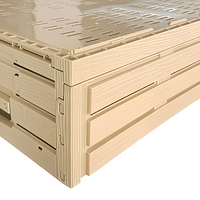 Caisse en plastique pliable à parois à lattes, aspect bois, ventilée, empilable, pour le stockage de produits frais