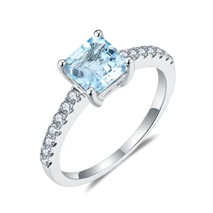 Königin von Meereen 925 Silber Aquamarin Strahlungsschnitt natürlicher kostbarer Edelstein Farbe natürlicher Diamant Verlobungsring für Damen