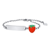 Yiwu Aceon elemen buah lucu baja tahan karat merah hijau Enamel stroberi sisi pesona pribadi anak gelang ID Bar