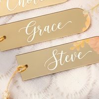 Marque-places en acrylique miroir, étiquettes cadeaux vierges en acrylique DIY, marque-places nominatifs avec pompons pour la décoration de table de mariage et de fête d'anniversaire