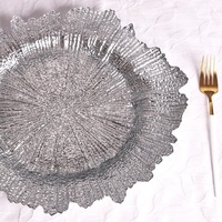 Assiette en verre dorée et argentée à motif flocon de neige de 35 cm - Assiette de service de luxe |   Expédition rapide, faible MOQ, livraison rapide