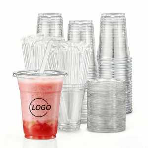 Gobelets ronds transparents en PET à paroi simple de 98 mm, 12 oz, avec couvercle à paille pour boissons froides, café et fêtes - Product Image 1