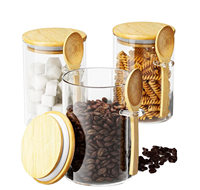 Lot de 3 bocaux de conservation cylindriques hermétiques en verre borosilicate avec couvercles en bambou et joint en silicone pour l'organisation de la cuisine et du garde-manger