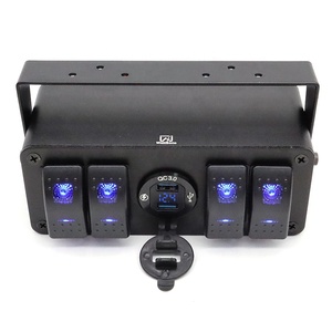 4 Gang Rocker Switch Box Waterproof 12V SPST Dual QC3.0 USB Charger LED Voltmeter Lighted Rocker Switch Aluminum Panel For Boat