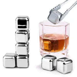 Tersedia Dapat Digunakan Kembali Whisky Chilling Rocks Stainless Steel Es Batu