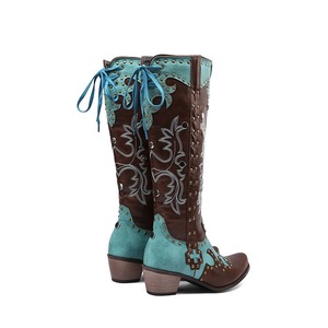 Bottes de cow-boy montantes à talon carré et bout pointu pour femmes, style western, avec strass, pour le jour du match de football du Texas, vente en gros - Product Image 3