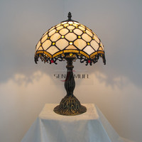 Lampe de table/bureau LED 12 pouces pas chère, abat-jour en verre coloré style mosaïque artistique peinte à la main pour église