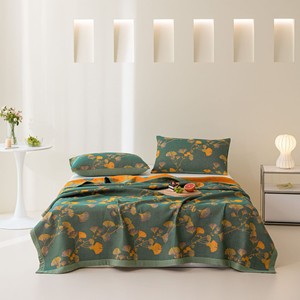 Couverture de lit multifonctionnelle en gaze triple couche de coton pur, jacquard grand format, respirante et polyvalente, motif végétal - Product Image 1
