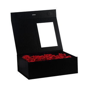 Custom Paper Box Luxury Chocolate Cardboard Foldable Ribbon Black Magnetic Gift Box with <b>Window</b> - Product Image 2