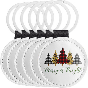 Personalized Christmas Theme Genuine Leather PU Leather Keychain