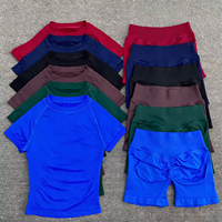 Conjunto de Yoga para Mujer Talla Grande, Top de Manga Corta con Cuello Redondo, Pantalones Cortos de Cintura Alta, Ropa Deportiva Transpirable para Gimnasio y Fitness