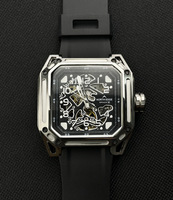 Montre-bracelet automatique mécanique pour homme North Edge Space X en acier inoxydable, carrée, étanche, squelette, avec roue d'équilibrage lumineuse