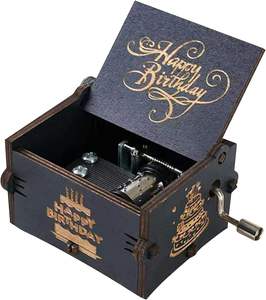 Boîte à musique, gravure à manivelle en bois avec <span class=keywords><strong>mélodie</strong></span>, cadeau de joyeux anniversaire pour maman/papa/fille/fils/femme/mari/ami - Product Image 1